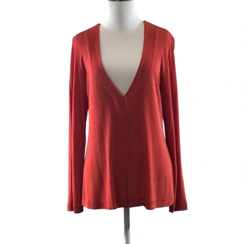 Chico's Travelers‎ Red Orange Ribbed Cardigan Womens 1 Medium V Neck Sweater